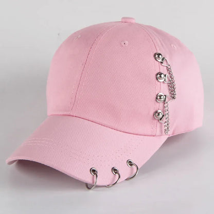 Șapcă de baseball din bumbac în stil hip-hop, cu design creativ, cu inele de piercing, în stil punk, casual pentru adulți, unisex, ajustabilă, cu sistem snapback