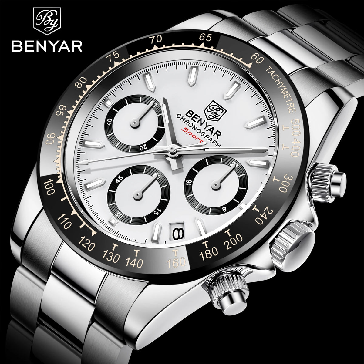 BENYAR Men’s Watches – Luxury chronograph, sporty design, water-resistant, stainless steel, quartz movement