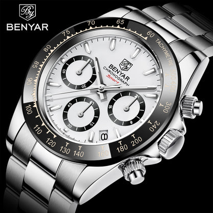 BENYAR Men’s Watches – Luxury chronograph, sporty design, water-resistant, stainless steel, quartz movement