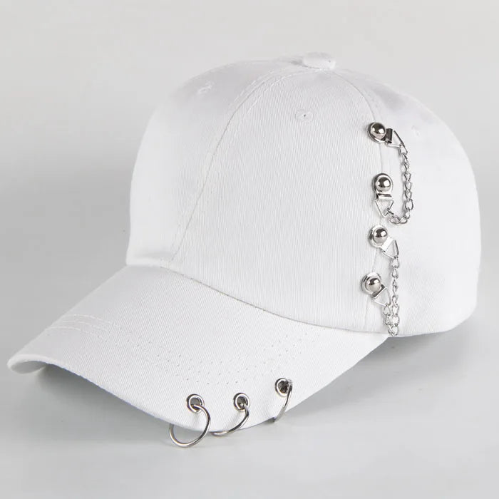 Șapcă de baseball din bumbac în stil hip-hop, cu design creativ, cu inele de piercing, în stil punk, casual pentru adulți, unisex, ajustabilă, cu sistem snapback