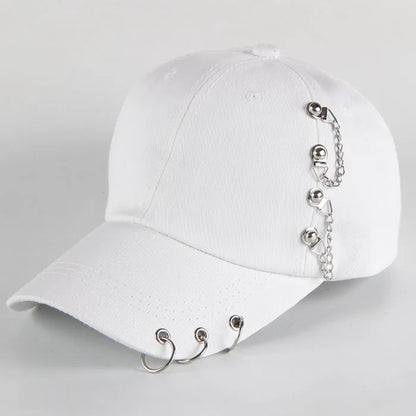 Șapcă de baseball din bumbac în stil hip-hop, cu design creativ, cu inele de piercing, în stil punk, casual pentru adulți, unisex, ajustabilă, cu sistem snapback