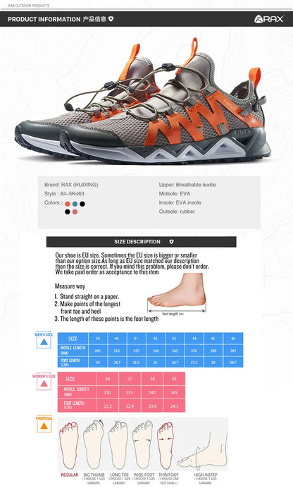 Rax Men's Aqua Upstreams Quick-drying Breathable Fishing Shoes Women Hole PU Insole Anti-slip Water Shoes Hiking