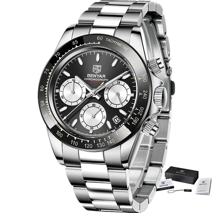 BENYAR Men’s Watches – Luxury chronograph, sporty design, water-resistant, stainless steel, quartz movement