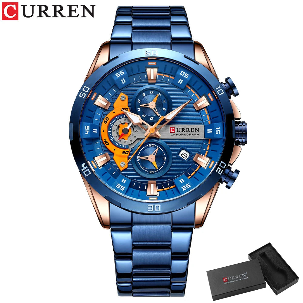 Montre pour homme CURREN – Chronographe sportif de luxe, mouvement à quartz, tout en acier, étanche