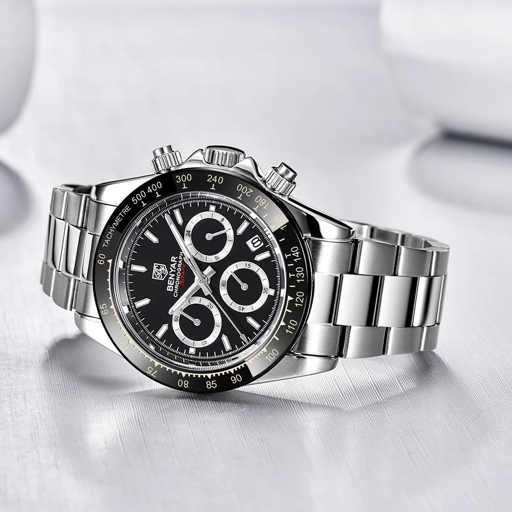 BENYAR Men’s Watches – Luxury chronograph, sporty design, water-resistant, stainless steel, quartz movement