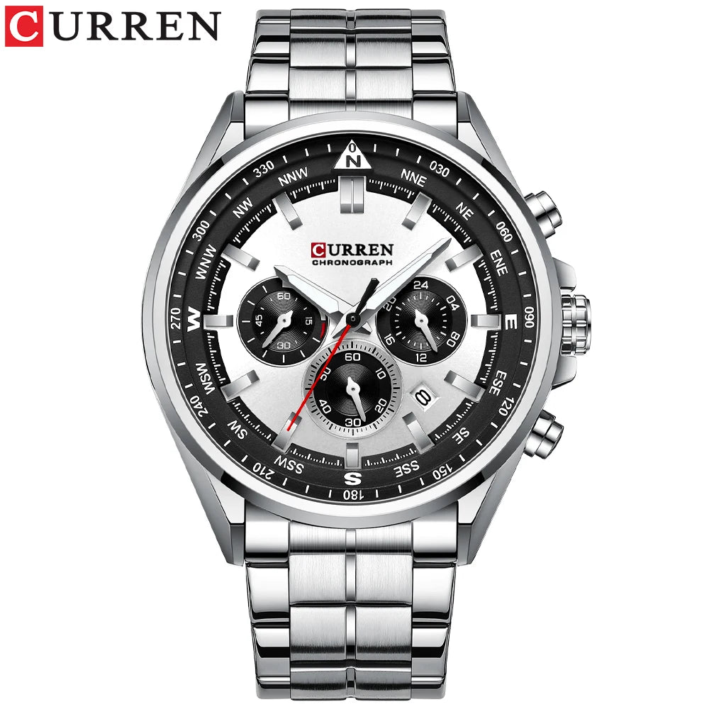 Relógio de homem CURREN – Relógio de tendência de uma grande marca, modelo de luxo, à prova de água, em aço, estilo desportivo, cronógrafo de quartzo