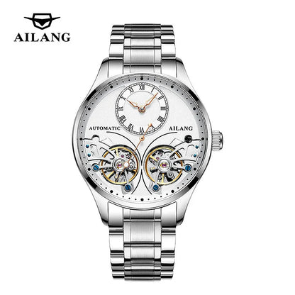 AILANG brandneue modische Double-Tourbillon-Uhr für Herren, Luxus-Edelstahl, wasserdicht, automatisch-mechanische Herrenuhr