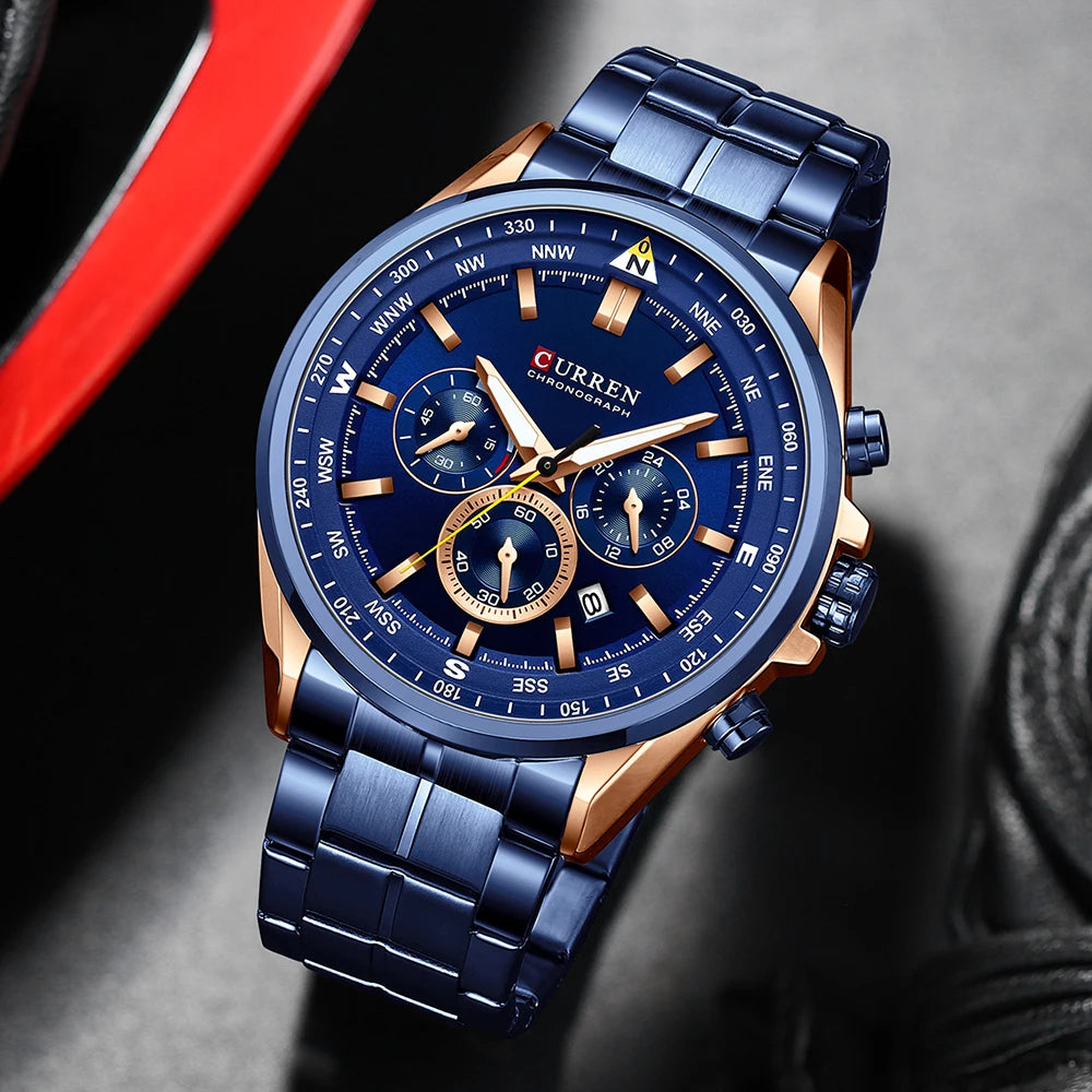 Relógio de homem CURREN – Relógio de tendência de uma grande marca, modelo de luxo, à prova de água, em aço, estilo desportivo, cronógrafo de quartzo