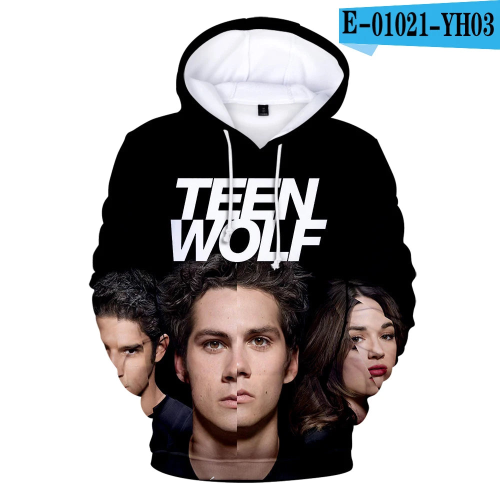 Naujo TV serialo TEEN WOLF 3D rašto džemperiai su gobtuvu vyrams ir moterims, Harajuku stiliaus rudens vaikiški gatvės mados puloveriai, hiphopo džemperis su gobtuvu