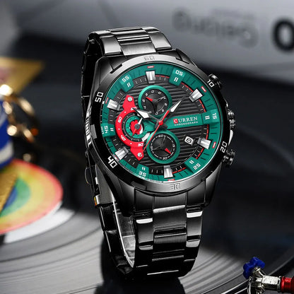 Montre pour homme CURREN – Chronographe sportif de luxe, mouvement à quartz, tout en acier, étanche