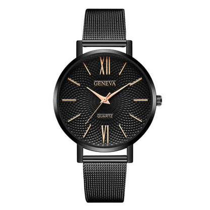2021 New Geneva Watch Women Black Watches Stainless Steel Mesh Band Quartz Wristwatches Casual Ladies Watches Cheap Price