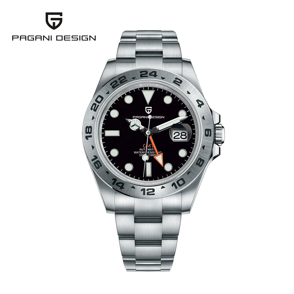 Pagani Design PD1682 Men’s GMT Watch 42mm Automatic Mechanical DG5833 Sapphire Crystal Stainless Steel Waterproof Black Vintage