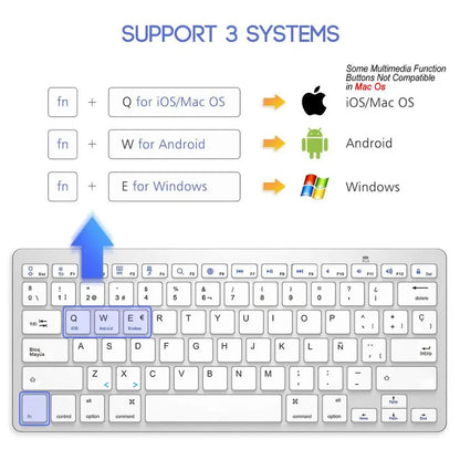 Portable Spanish Bluetooth Keyboard Light Slim Wireless Keyboard for Mac iPad iPhone iOS Android Windows Smart TV
