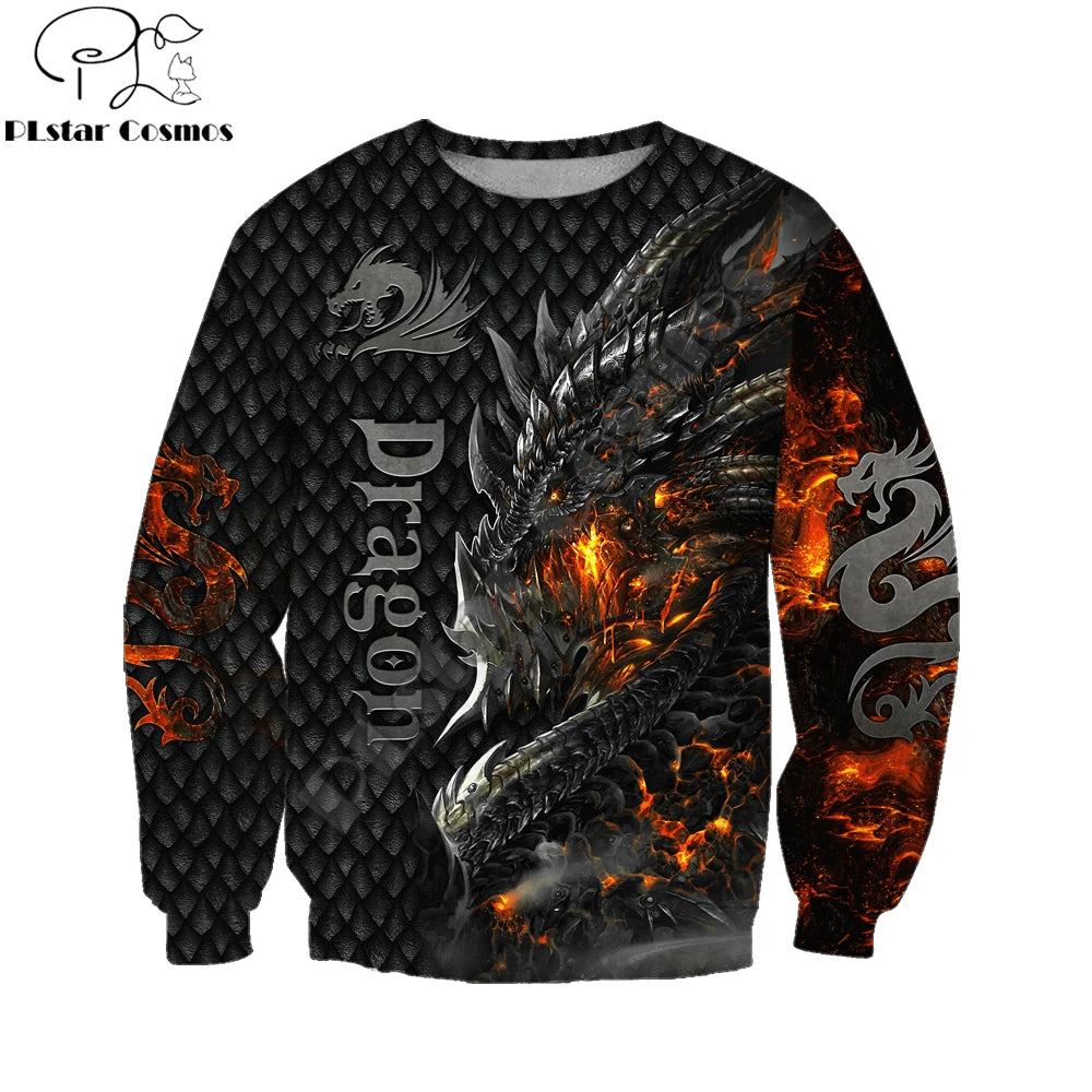 Smuk Fire Dragon 3D-all-over-print hættetrøje til mænd, unisex sweatshirt, efterårsstreetwear, casual jakke, træningssæt KJ749