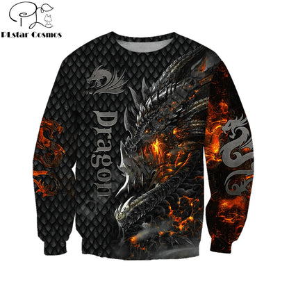 Smuk Fire Dragon 3D-all-over-print hættetrøje til mænd, unisex sweatshirt, efterårsstreetwear, casual jakke, træningssæt KJ749