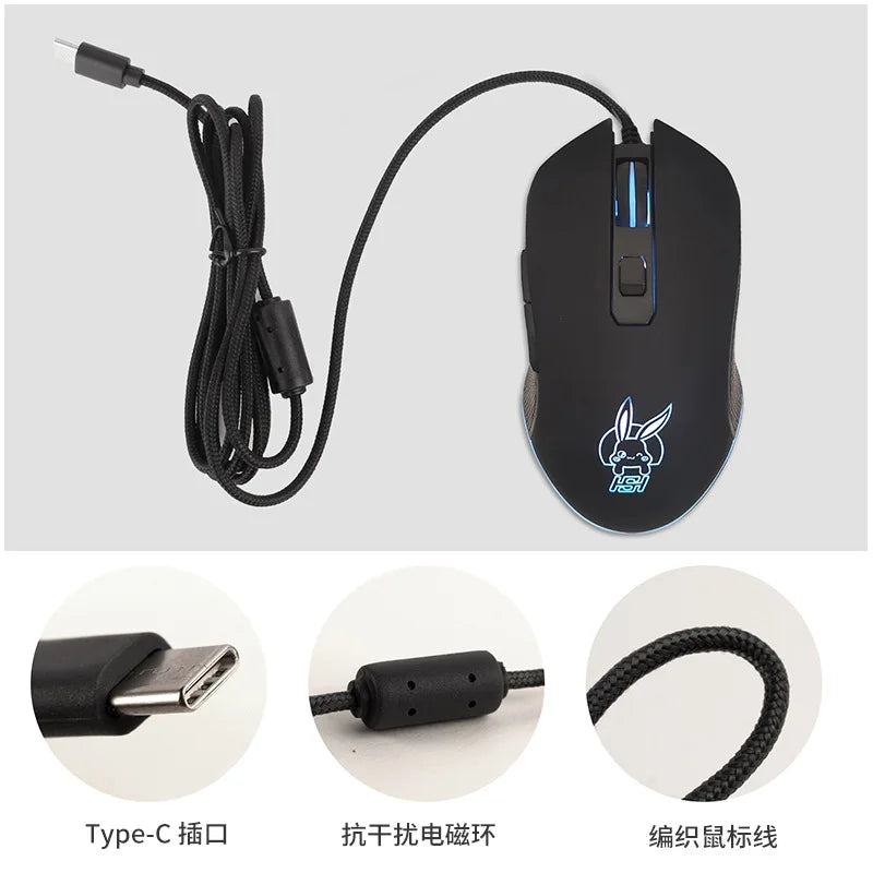 Kolorowa, podświetlana mysz USB-C z wyciszonym kliknięciem do notebooka Type-C – mysz gamingowa