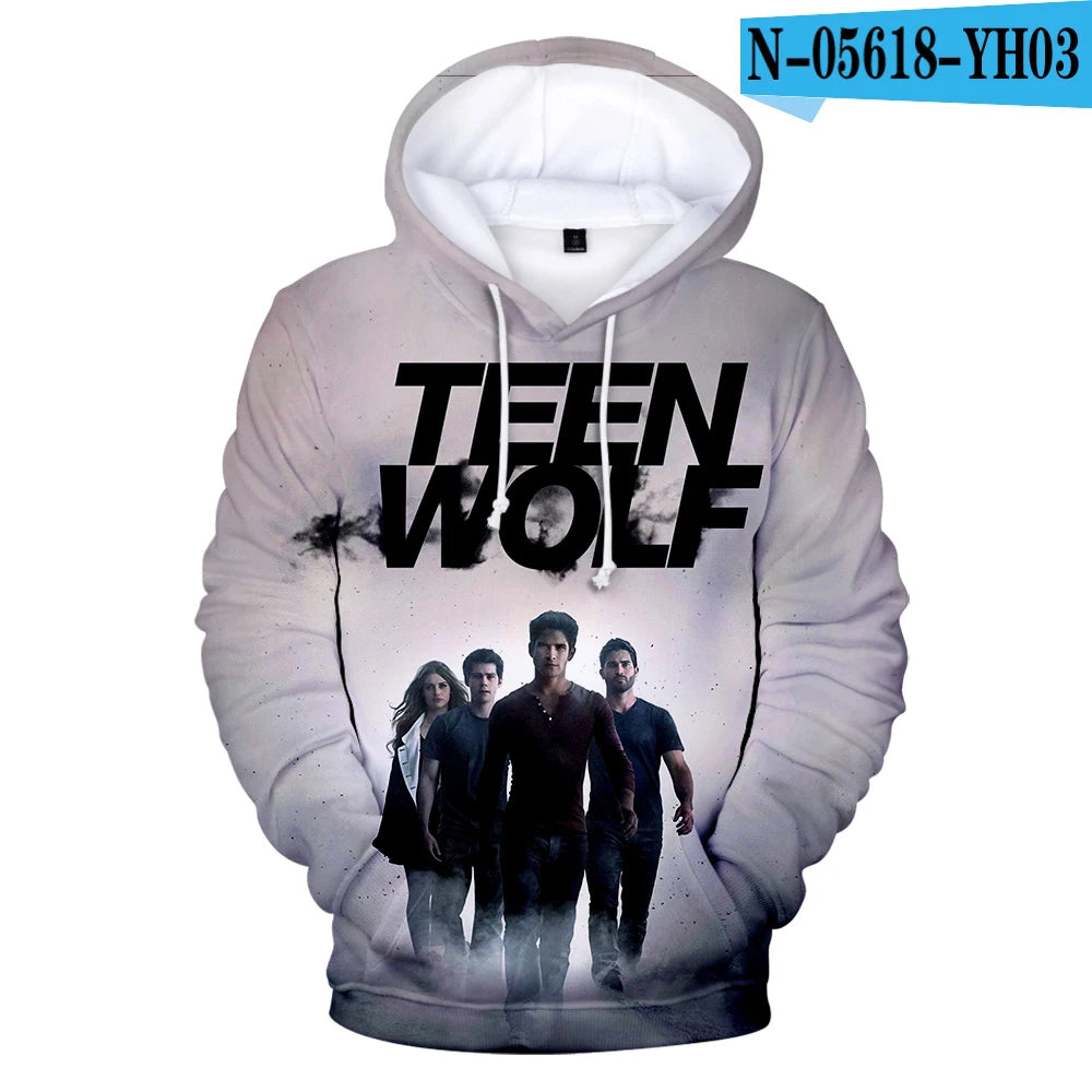 Naujo TV serialo TEEN WOLF 3D rašto džemperiai su gobtuvu vyrams ir moterims, Harajuku stiliaus rudens vaikiški gatvės mados puloveriai, hiphopo džemperis su gobtuvu