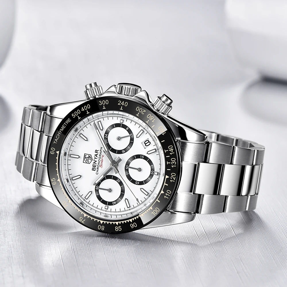 BENYAR Men’s Watches – Luxury chronograph, sporty design, water-resistant, stainless steel, quartz movement
