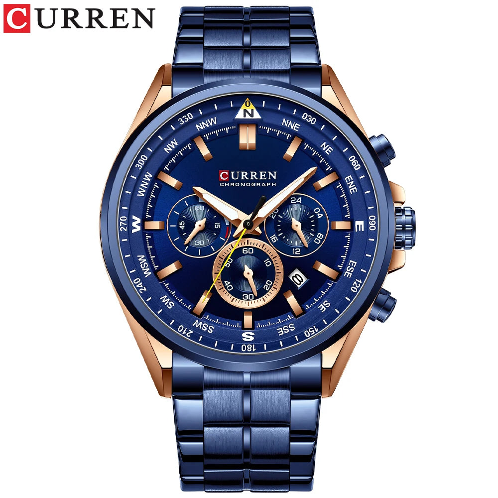 Relógio de homem CURREN – Relógio de tendência de uma grande marca, modelo de luxo, à prova de água, em aço, estilo desportivo, cronógrafo de quartzo