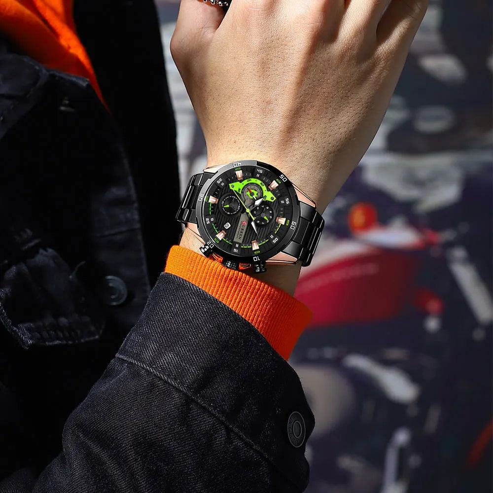 Montre pour homme CURREN – Chronographe sportif de luxe, mouvement à quartz, tout en acier, étanche