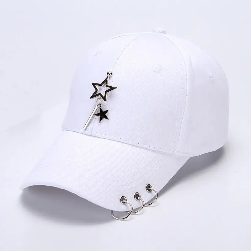 Șapcă de baseball din bumbac în stil hip-hop, cu design creativ, cu inele de piercing, în stil punk, casual pentru adulți, unisex, ajustabilă, cu sistem snapback