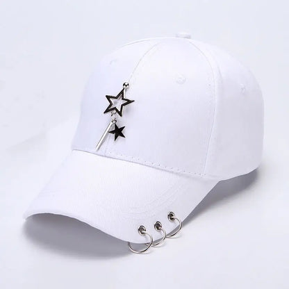 Șapcă de baseball din bumbac în stil hip-hop, cu design creativ, cu inele de piercing, în stil punk, casual pentru adulți, unisex, ajustabilă, cu sistem snapback