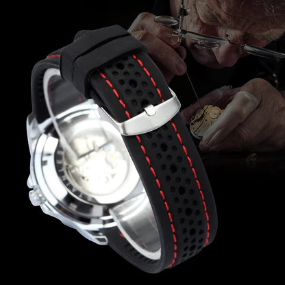 WINNER men’s automatic watch – Skeletonised mechanical model, luminescent hands, rubber strap, sporty yet luxurious style, ideal for outdoor activities
