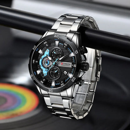 Montre pour homme CURREN – Chronographe sportif de luxe, mouvement à quartz, tout en acier, étanche