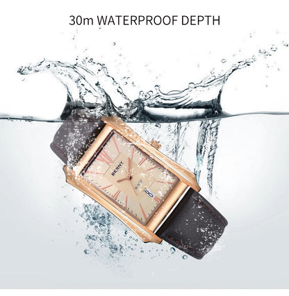 BERNY Watch for Men Rectangle Japan Quartz Wristwatch Waterproof Business Rectangular Dress Male Clock Top Genuine Leather Strap