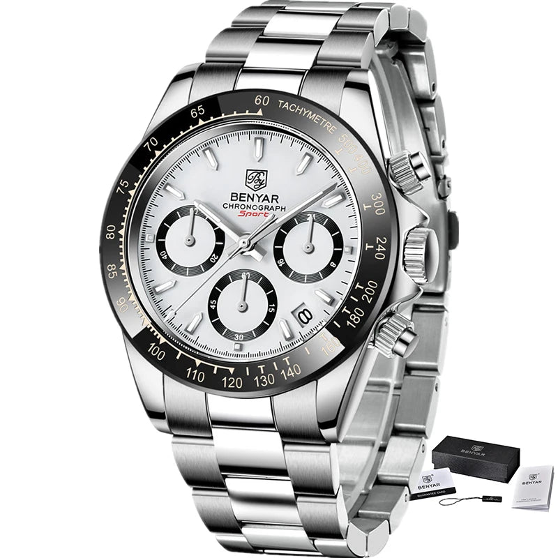 BENYAR Men’s Watches – Luxury chronograph, sporty design, water-resistant, stainless steel, quartz movement
