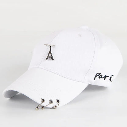 Șapcă de baseball din bumbac în stil hip-hop, cu design creativ, cu inele de piercing, în stil punk, casual pentru adulți, unisex, ajustabilă, cu sistem snapback