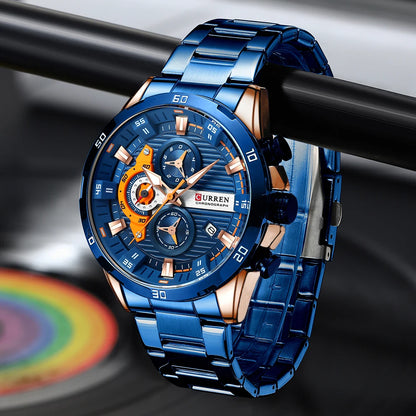 Montre pour homme CURREN – Chronographe sportif de luxe, mouvement à quartz, tout en acier, étanche