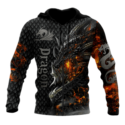 Smuk Fire Dragon 3D-all-over-print hættetrøje til mænd, unisex sweatshirt, efterårsstreetwear, casual jakke, træningssæt KJ749