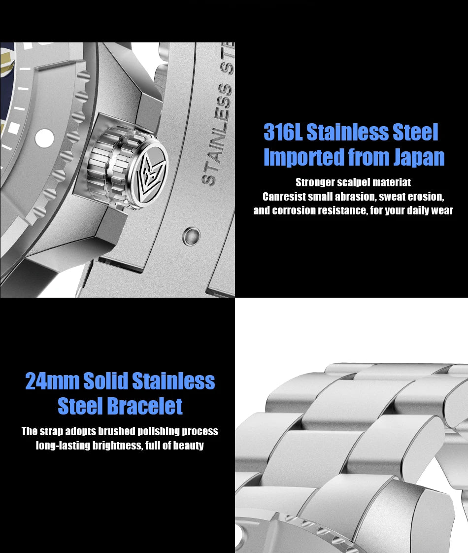 FeelNever Top Brand Luxury Mechanical Watch Profession Casual Sport Stainless Steel Automatic Men's Watches Fashion Wristwatches