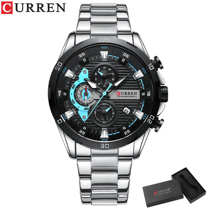 Montre pour homme CURREN – Chronographe sportif de luxe, mouvement à quartz, tout en acier, étanche