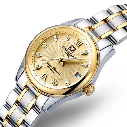 Montre-bracelet mécanique pour femme de la marque CARNIVAL – Modèle élégant, mouvement automatique, verre saphir, étanche.