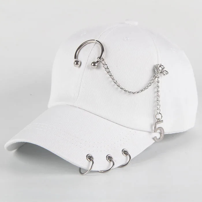 Șapcă de baseball din bumbac în stil hip-hop, cu design creativ, cu inele de piercing, în stil punk, casual pentru adulți, unisex, ajustabilă, cu sistem snapback