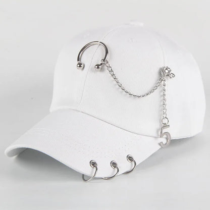 Șapcă de baseball din bumbac în stil hip-hop, cu design creativ, cu inele de piercing, în stil punk, casual pentru adulți, unisex, ajustabilă, cu sistem snapback
