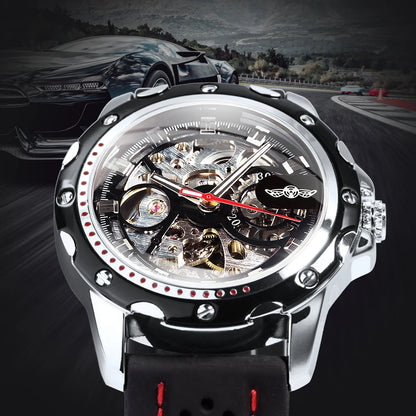 WINNER men’s automatic watch – Skeletonised mechanical model, luminescent hands, rubber strap, sporty yet luxurious style, ideal for outdoor activities