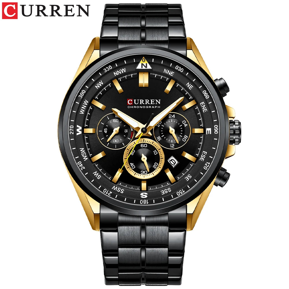 Relógio de homem CURREN – Relógio de tendência de uma grande marca, modelo de luxo, à prova de água, em aço, estilo desportivo, cronógrafo de quartzo