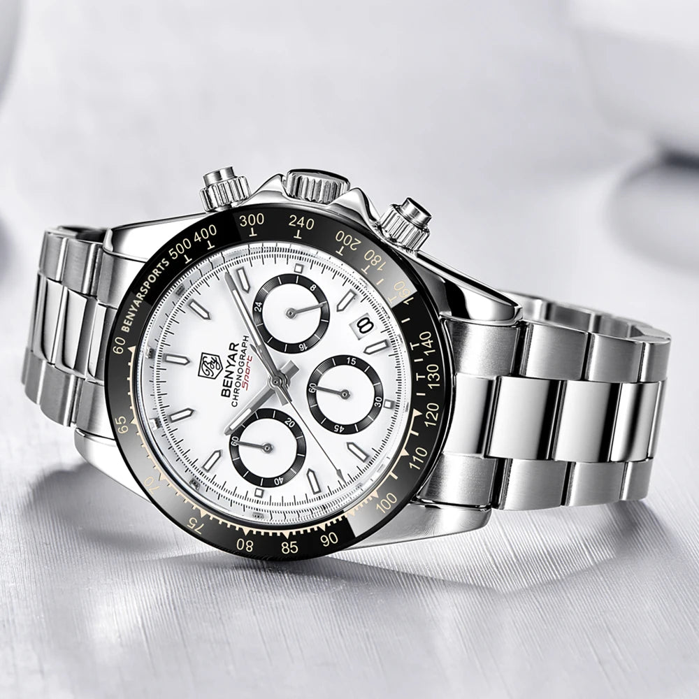 BENYAR Men’s Watches – Luxury chronograph, sporty design, water-resistant, stainless steel, quartz movement