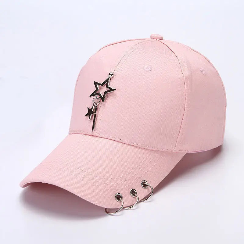 Șapcă de baseball din bumbac în stil hip-hop, cu design creativ, cu inele de piercing, în stil punk, casual pentru adulți, unisex, ajustabilă, cu sistem snapback