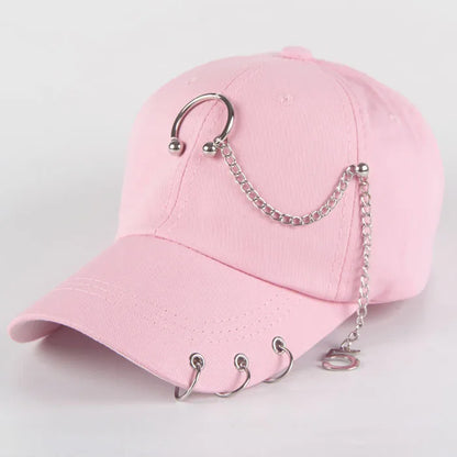 Șapcă de baseball din bumbac în stil hip-hop, cu design creativ, cu inele de piercing, în stil punk, casual pentru adulți, unisex, ajustabilă, cu sistem snapback