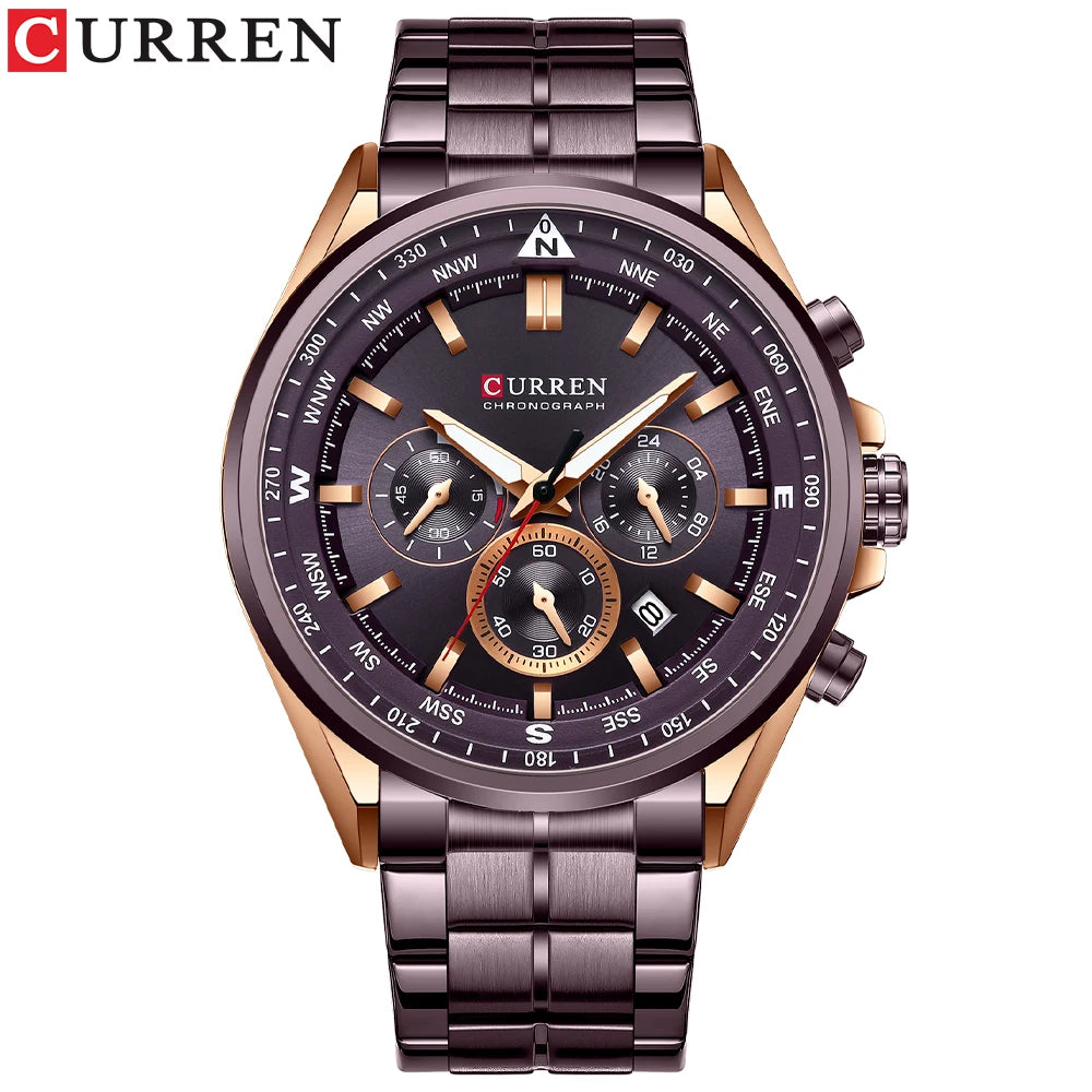 Relógio de homem CURREN – Relógio de tendência de uma grande marca, modelo de luxo, à prova de água, em aço, estilo desportivo, cronógrafo de quartzo
