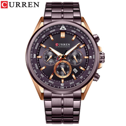 Relógio de homem CURREN – Relógio de tendência de uma grande marca, modelo de luxo, à prova de água, em aço, estilo desportivo, cronógrafo de quartzo