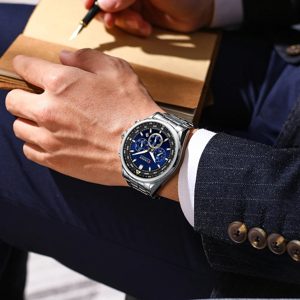 Relógio de homem CURREN – Relógio de tendência de uma grande marca, modelo de luxo, à prova de água, em aço, estilo desportivo, cronógrafo de quartzo