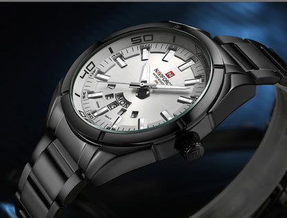 Montre pour homme NAVIFORCE, entièrement en acier, étanche, style décontracté, mouvement à quartz avec affichage de la date – Montre-bracelet de luxe pour homme, d'une marque de premier plan.