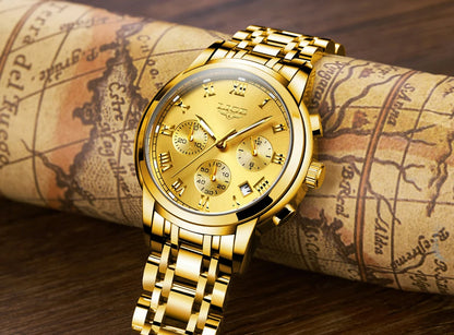 Montre pour homme LIGE – Chronographe de luxe, style sport décontracté, étanche, entièrement en acier, mouvement à quartz