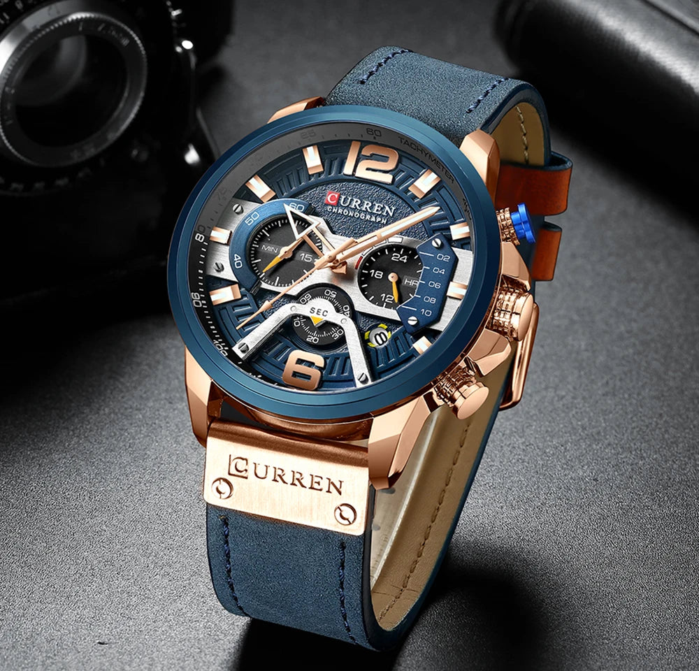 CURREN Casual Sport Watches for Men Blue Top Brand Luxury Military Leather Wrist Watch Man Clock Fashion Chronograph Wristwatch