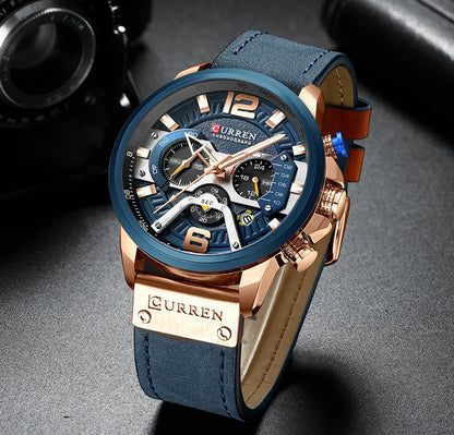 CURREN Casual Sport Watches for Men Blue Top Brand Luxury Military Leather Wrist Watch Man Clock Fashion Chronograph Wristwatch